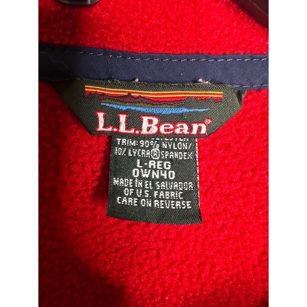 Vintage LL Bean Men's Polartec Fleece Pullover Red Navy Trim Snap Size Large